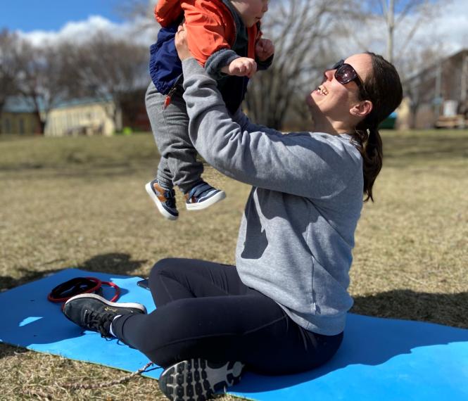 mom and baby in spring